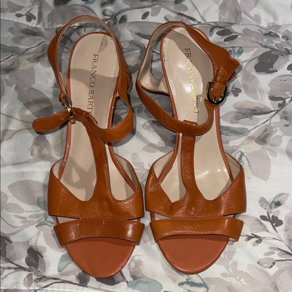 Franco Sarto Women's Orange T-Strap Sandals